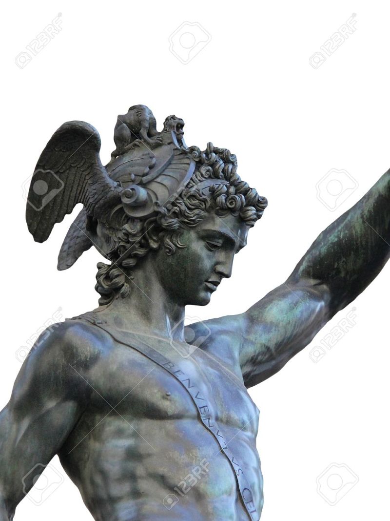 d bronze statue of Perseus holding the head of Medusa,Florence, Italy